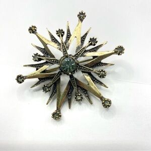 Vintage Starburst Brooch Sparkly Stone Center